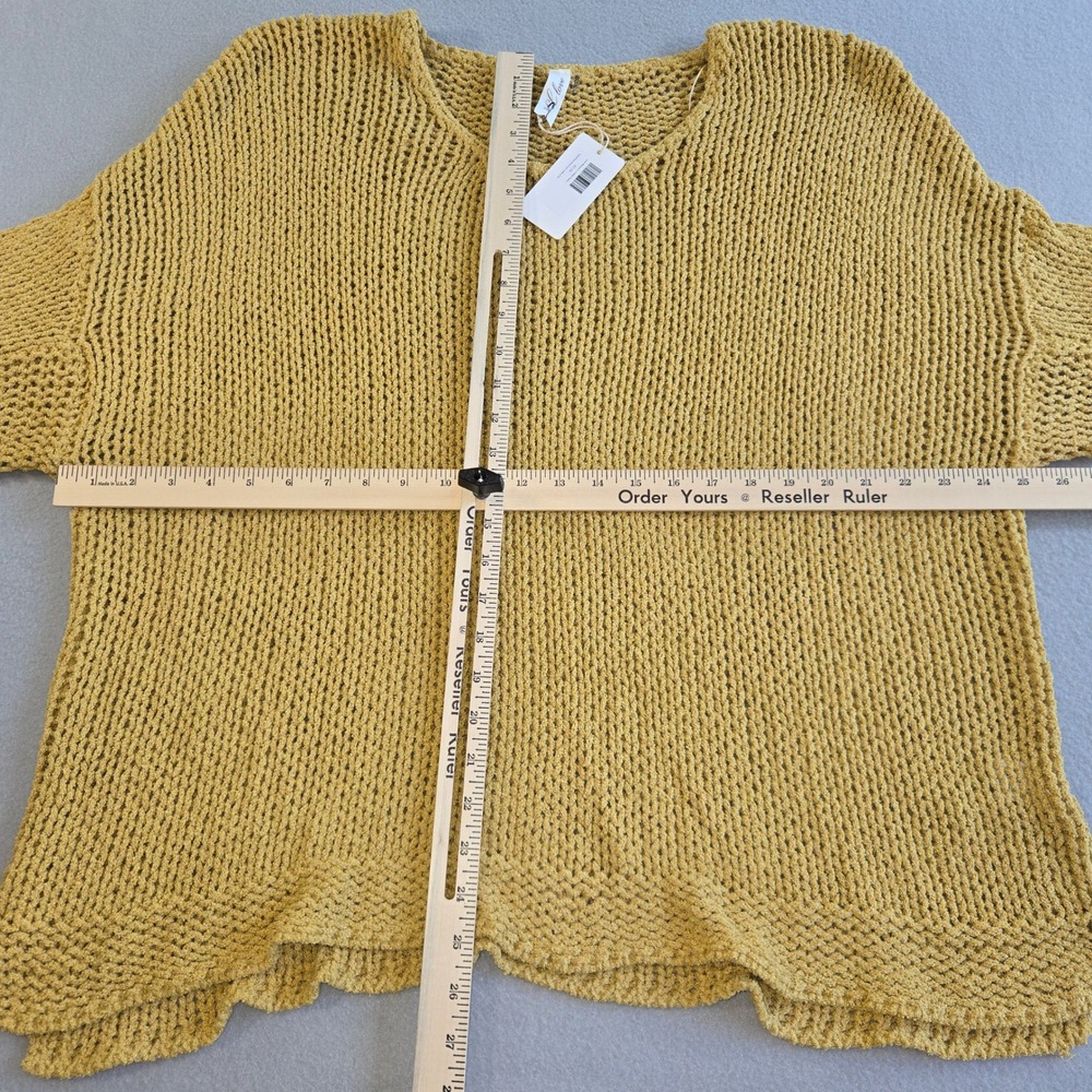 L Love Sweater Women 2XL Mustard Yellow Open Knit Ruffle Hem CL10533 - Picture 6 of 6